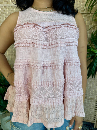 Alternate view of Bonfire on the Beach Pink Ruffle Tank Top
