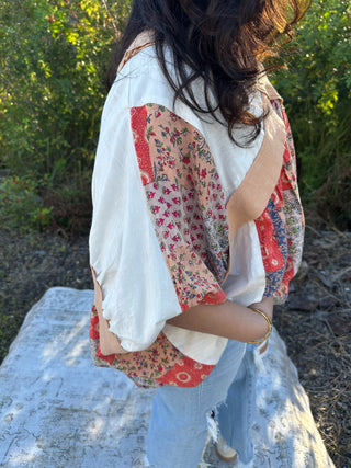 Oli & Hali APRICOT Criss Cross Ribbed Patchwork Top