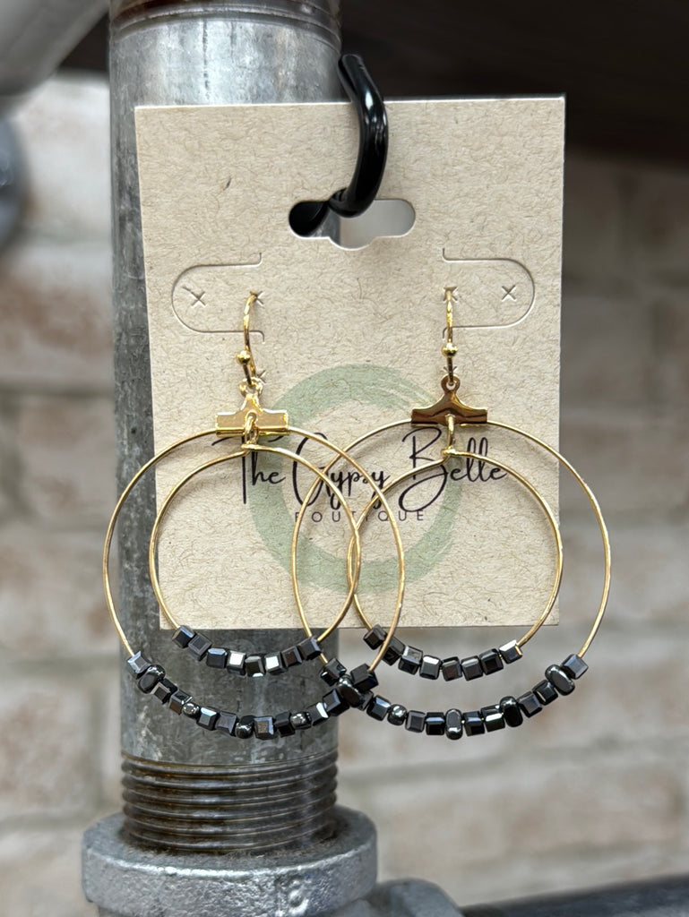 Black Concentric Metal Wire Hoop Drop Earrings - The Gypsy Belle Boutique