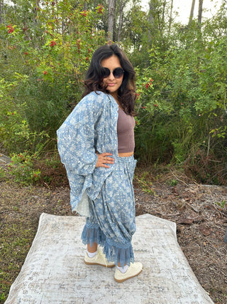 Oli & Hali Blue Paisley Splatter Long Sleeve Top