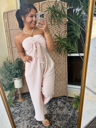 Alternate view of Sweetest Pink Stripe Strapless Jumpsuit
