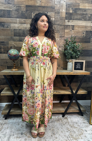 Alternate view of Oddi Spring Garden Floral Puff Slv Midi Dress

