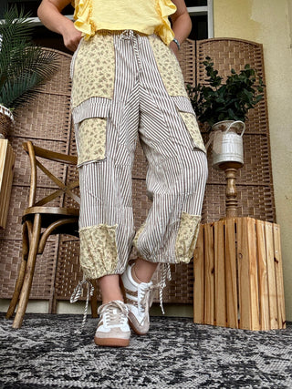 Prairie Mae Taupe & Yellow Jogger Pants
