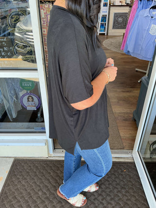 Sew In Love Black V-Neck Top, Short Sleeve, Women's Casual Style, Lightweight Fabric, Versatile Wardrobe Essential