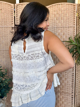 Alternate view of Bonfire on the Beach Ivory Ruffle Tank Top
