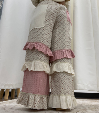 POL Pink Boho Wide Leg Ruffle Pants