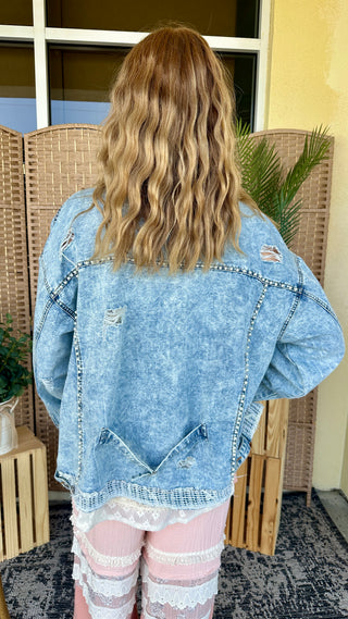 Alternate view of POL Moonflower Pearl Denim Jacket OVERSIZED

