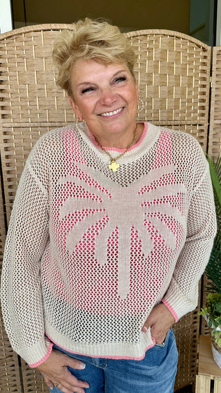 Palm Tree Breeze Natural & Pink Crochet Top
