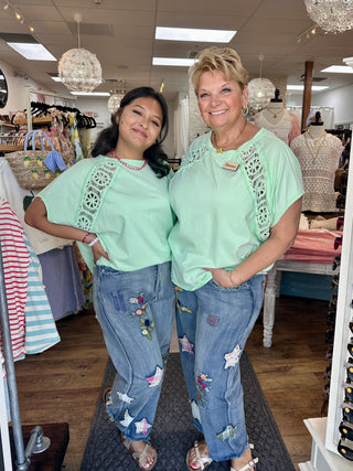 Alternate view of Favorite Things Mint Crochet Dolman Top
