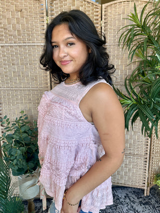 Alternate view of Bonfire on the Beach Pink Ruffle Tank Top
