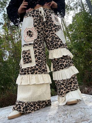 POL Leopard Boho Wide Leg Ruffle Pants