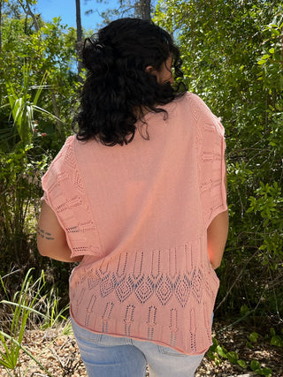Alternate view of Salmon Pink Crochet Happy Day Top
