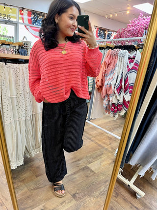 Alternate view of Walking on a Thin Line Black Pinstripe Relaxed Fit Pants
