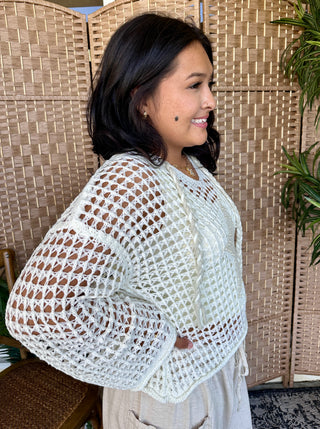 Alternate view of POL Shine Bright Star Ivory Open Weave Top
