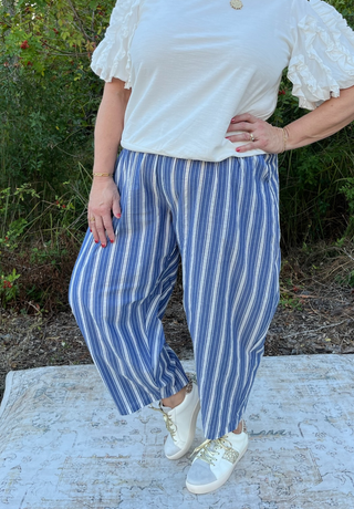 Oddi Blue Striped Relaxed Fit Cotton Pants