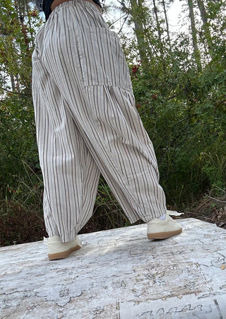 Rae Mode Taupe & Blue Stripe Linen Blend Pants