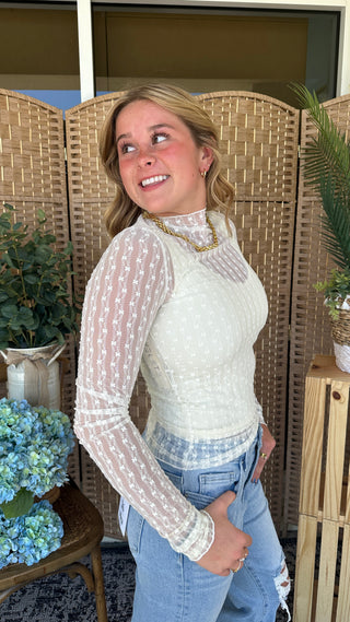 Alternate view of Listicle Ivory Ditzy Floral Mesh Layering Top Long Slv
