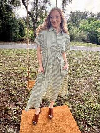 Summer in Sage Button Front Dress
