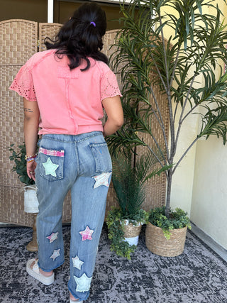 Easel Strawberry Smoothie Crochet Terry Top Oversized