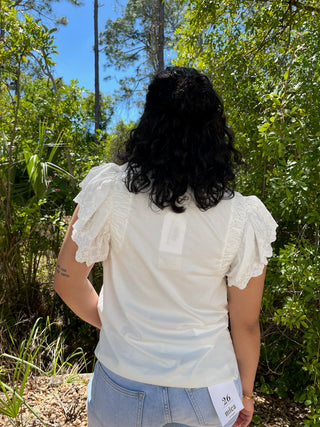 Alternate view of White Eyelet Flutter Sleeve Top
