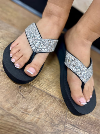 Alternate view of Yellowbox Laura Black & Sparkle Wedge Sandal
