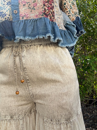 Alternate view of Young Threads Boho Tiered Ivory Latte Patchwork Pants
