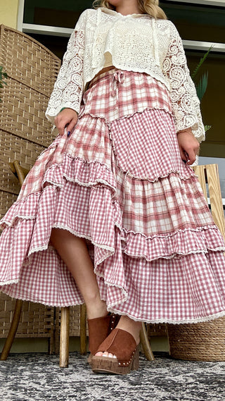 Jolene Pink Plaid Ruffle Skirt
