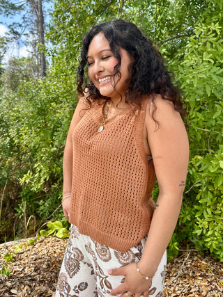 Caramel Crochet Boat Day Top