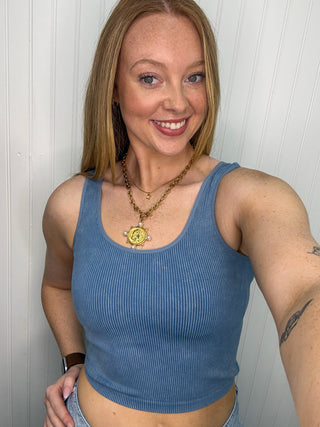Alternate view of RIBBED DENIM BLUE Reversible Seamless Tank
