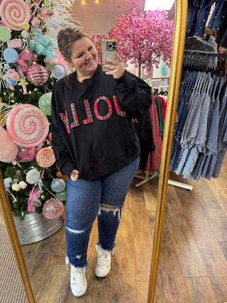 Black JOLLY Holiday Plaid Sweatshirt Top