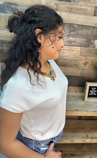 Like Love White Cap Slv V Neck Knit Top