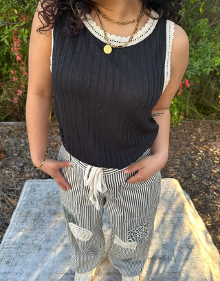 POL BLACK Crochet Trim Sleeveless Top