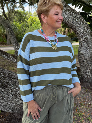 Sugar Rush OLIVE & AQUA Striped Sweater
