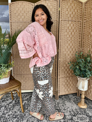 Alternate view of POL Pink Handkerchief Lace Beachy Top OVERSIZED
