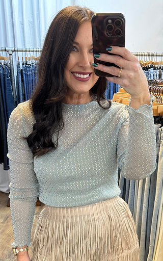 Davi & Dani Grey Sheer Diamond Layering Top