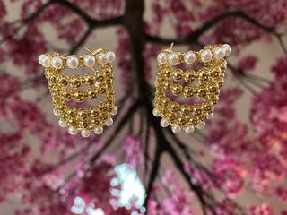 Alternate view of Lauren Kenzie Elsie Triple Pearl Hoop Earrings

