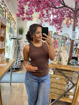 Beyond Basics Ribbed Knit Tank DARK CHOCOLATE