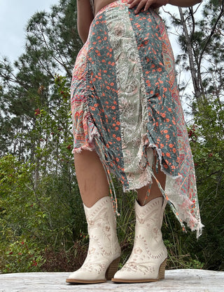 Oli & Hali Patchwork Print Cinched Midi Skirt