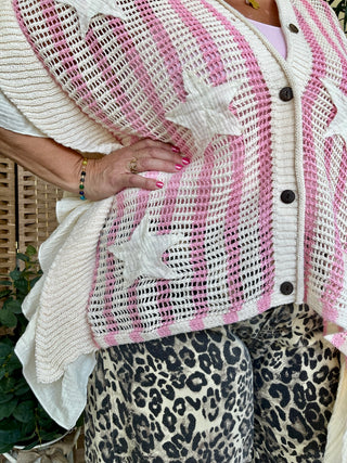 Alternate view of Old Glory Pink Stripe Sweater Top OVERSIZED

