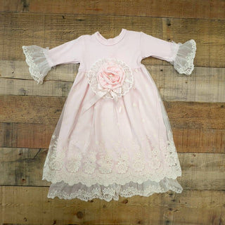 Haute Baby Everly Pink & Ivory Lace Infant Gown