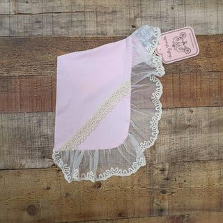Haute Baby Pink Everly Ivory Lace Receiving Blanket