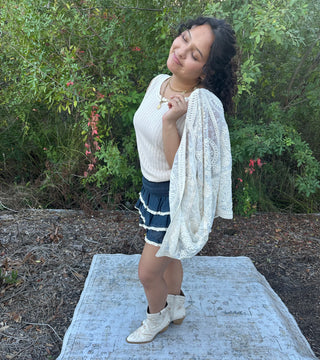 POL BEIGE Crochet Trim Sleeveless Top