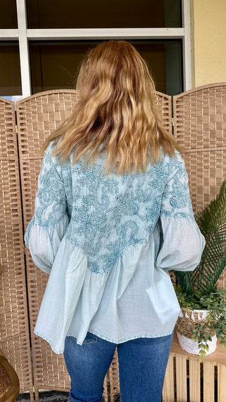 Alternate view of POL Charming in Blue Embroidered Top
