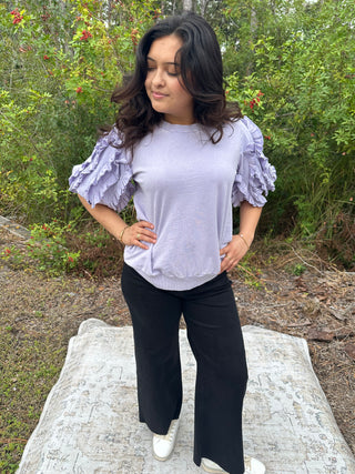 Lovervet LV1220BK Black High Rise Raw Hem Crop Wide Leg Jeans