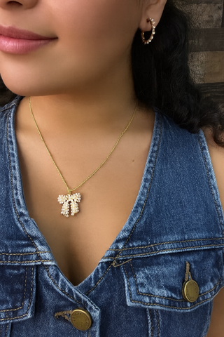 Lauren Kenzie Gold Pearl Bow Necklace Lifetime Warranty