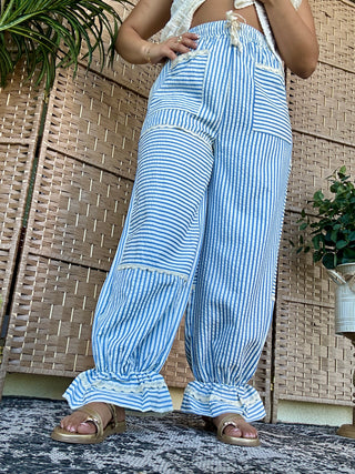 Alternate view of Blue Stripe Frilly Jogger Pant
