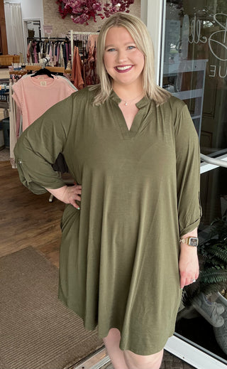 Dear Scarlett Solid 3/4 Sleeve Dress (2 COLORS)