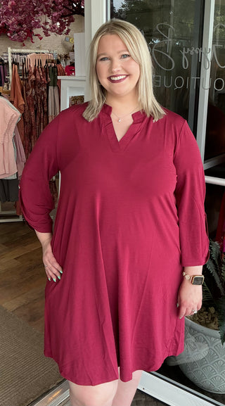 Dear Scarlett Solid 3/4 Sleeve Dress (2 COLORS)