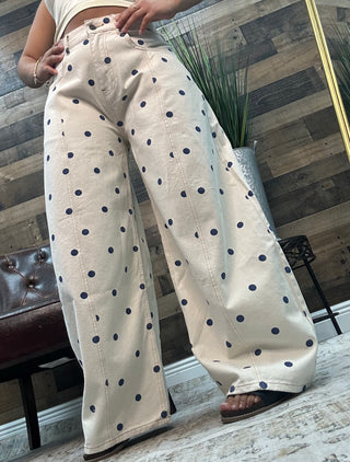 Ivory & Blue Polka Dot Gypsy Fit Pants