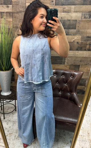 Light Denim Flare Peplum Top